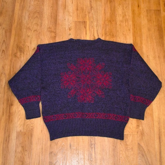 Northern Isles Sweater Womens XL Purple Shetland Wool Blend Snowflake Vintage - Picture 2 of 4